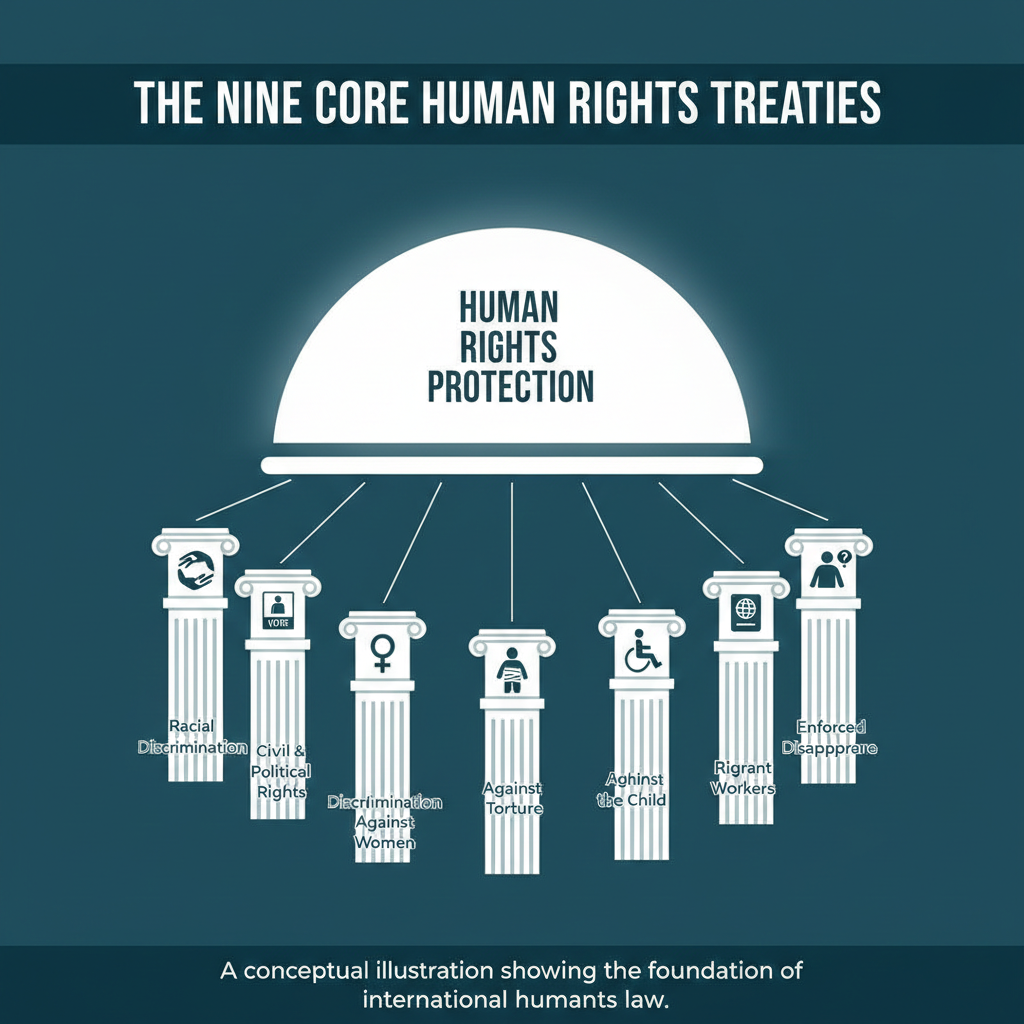 Conceptual illustration of the nine core UN human rights treaties.
