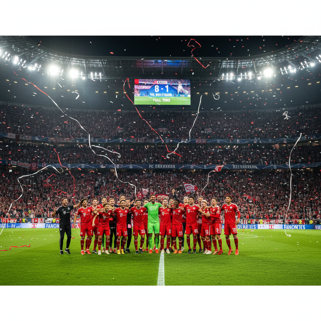 FC Bayern Munich players celebrating an 8-1 victory.