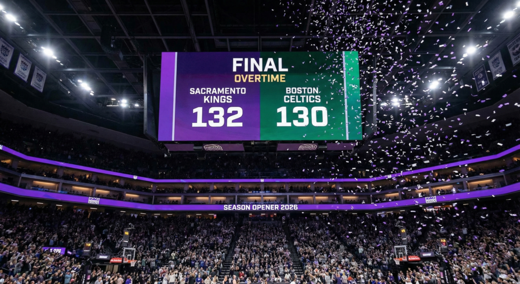 Final overtime score of the Celtics vs. Kings 2026 NBA season opener.