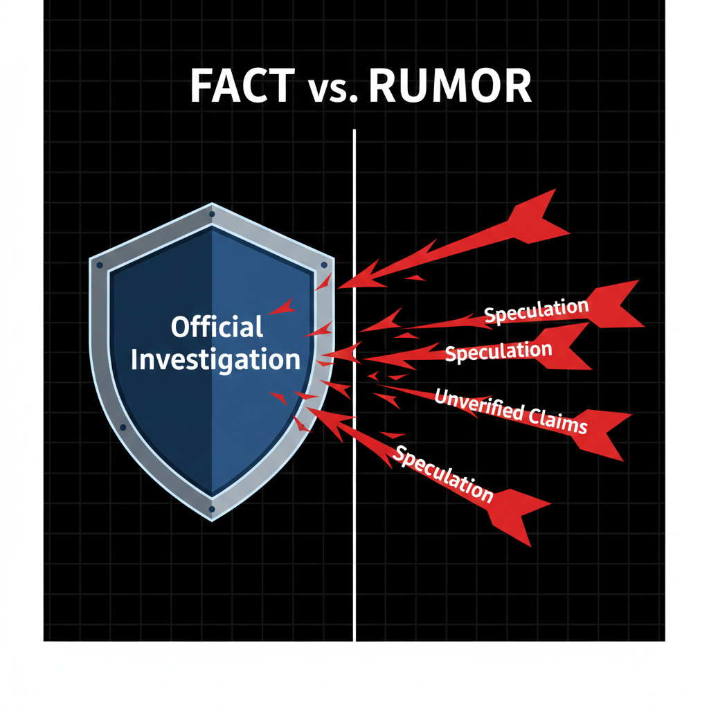 Graphic illustrating the struggle between official facts and digital misinformation during a national crisis.