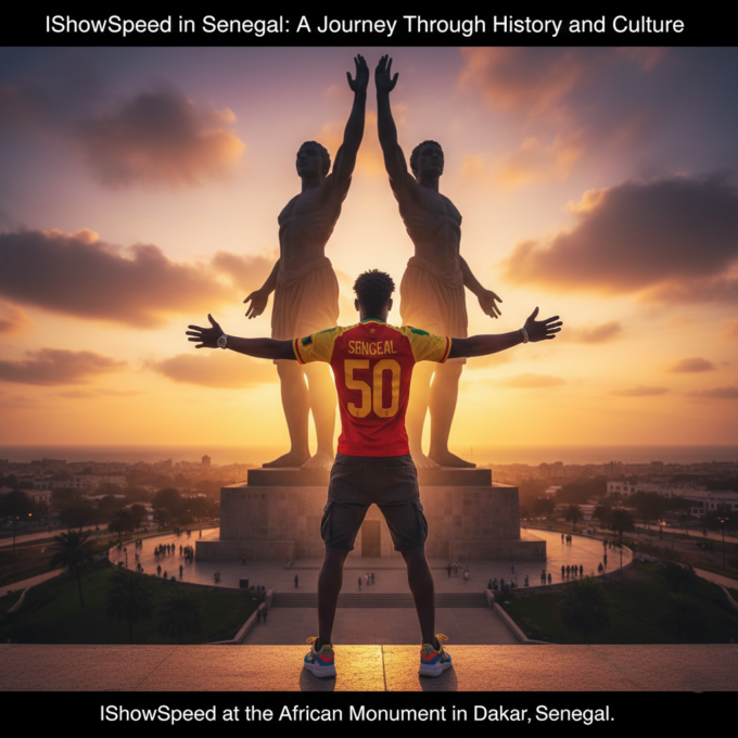 IShowSpeed at the African Renaissance Monument in Dakar, Senegal.