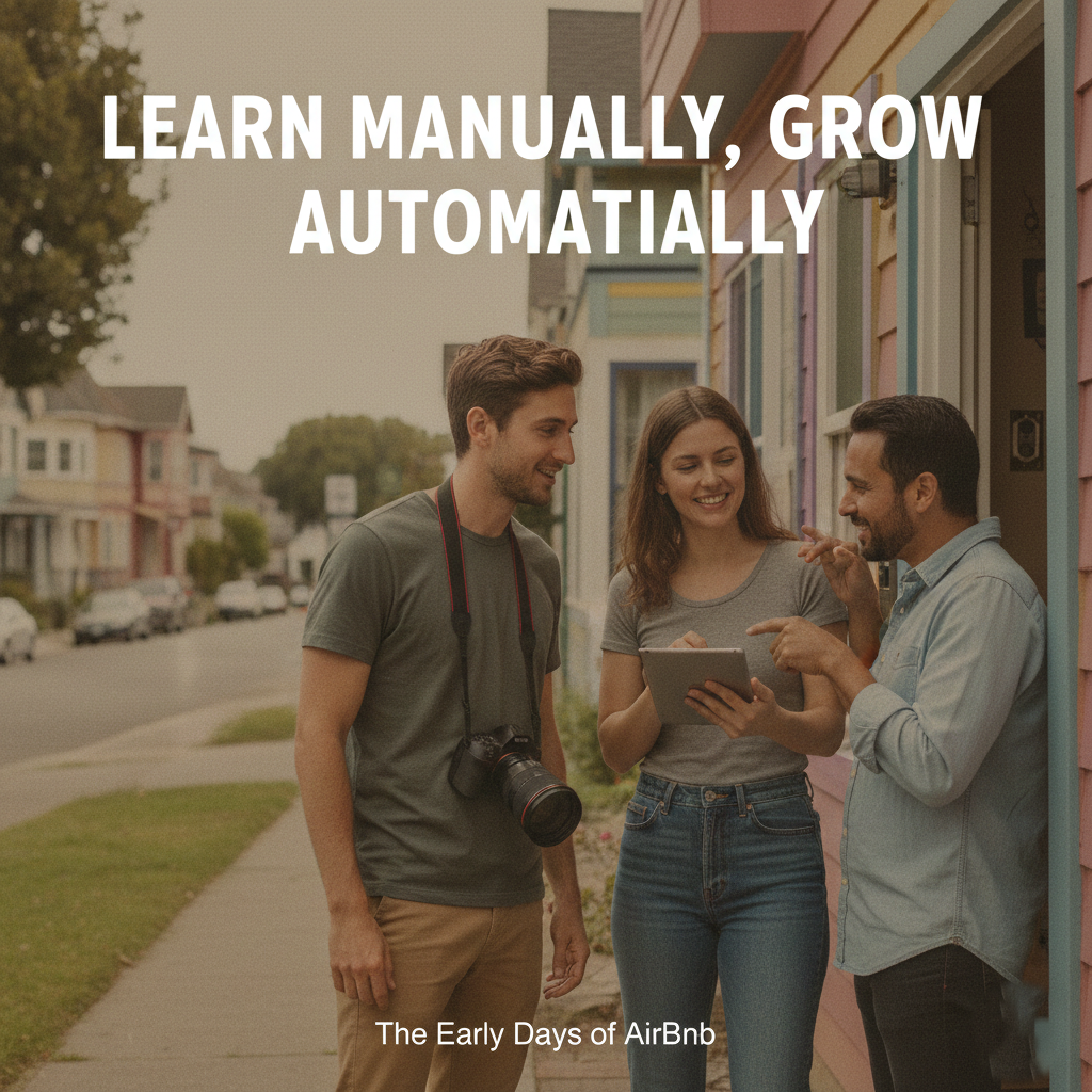 Illustration of founders doing manual work to gain early customer feedback.