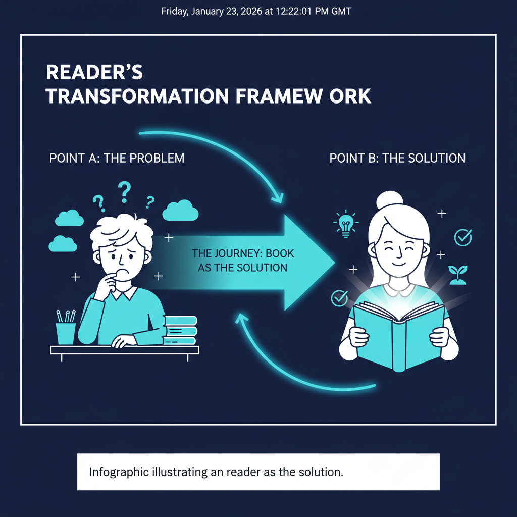 Infographic illustrating the transformation from a reader's problem (Point A) to a solution (Point B).
