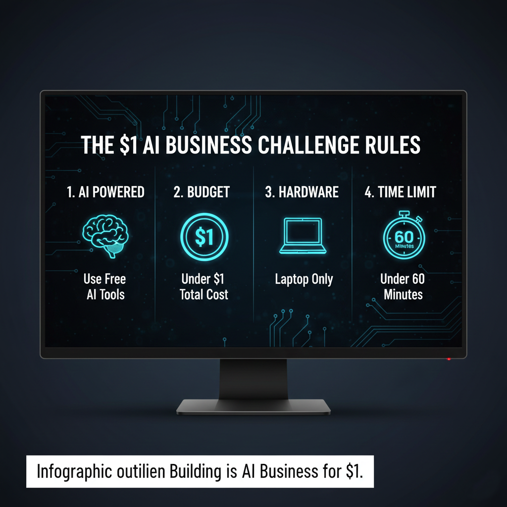 Infographic outlining the rules for building an AI business for $1.