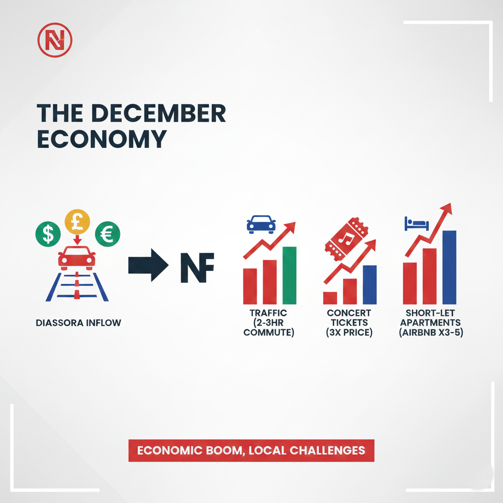 Infographic showing the economic impact and rising costs during the Lagos holiday season.
