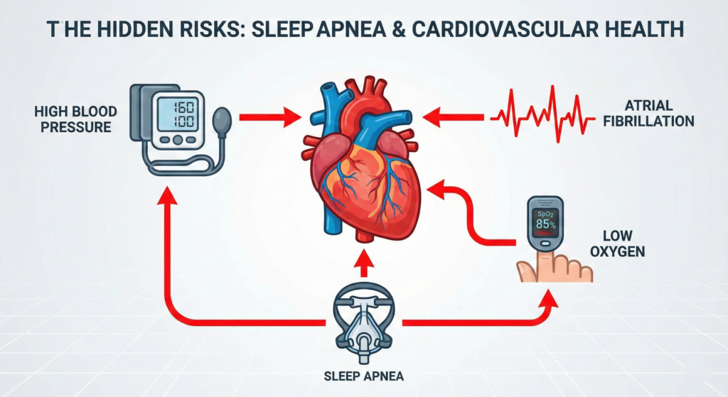 Infographic showing the link between untreated sleep apnea and serious cardiovascular complications.