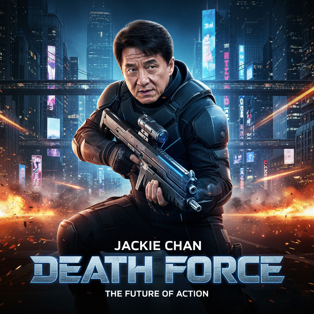 Jackie Chan as Officer Lynn in a tactical pose from the movie Death Force.