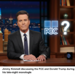 Jimmy Kimmel discussing the FCC and Donald Trump during his late-night monologue.