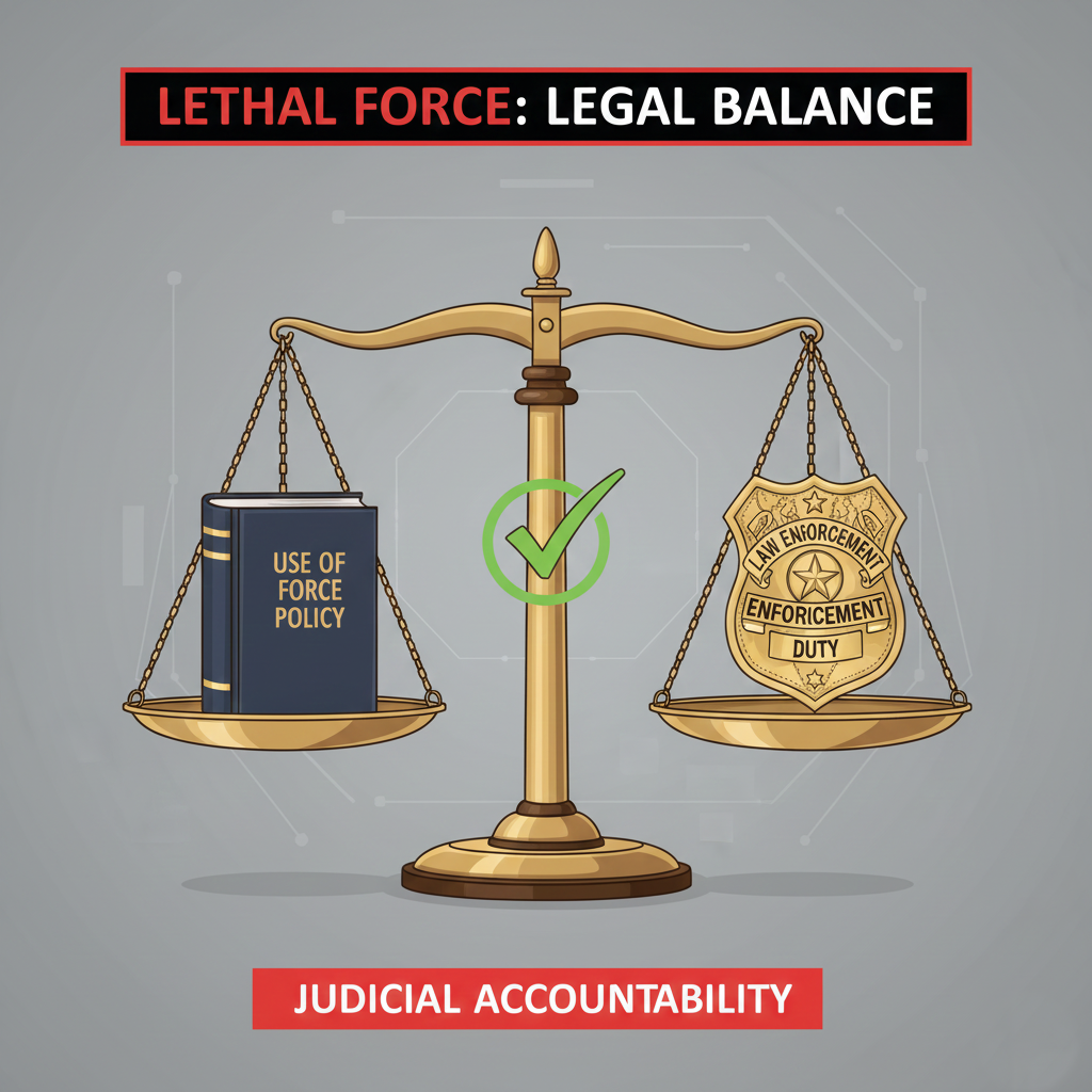 Legal representation of the balance between law enforcement duties and judicial accountability.