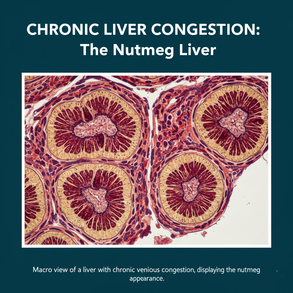 Macro view of a liver with chronic venous congestion, displaying the nutmeg appearance.