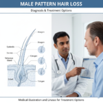 Medical illustration and clinical consultation for male pattern hair loss.