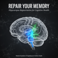 Medical illustration of the human brain highlighting the hippocampus for memory health.