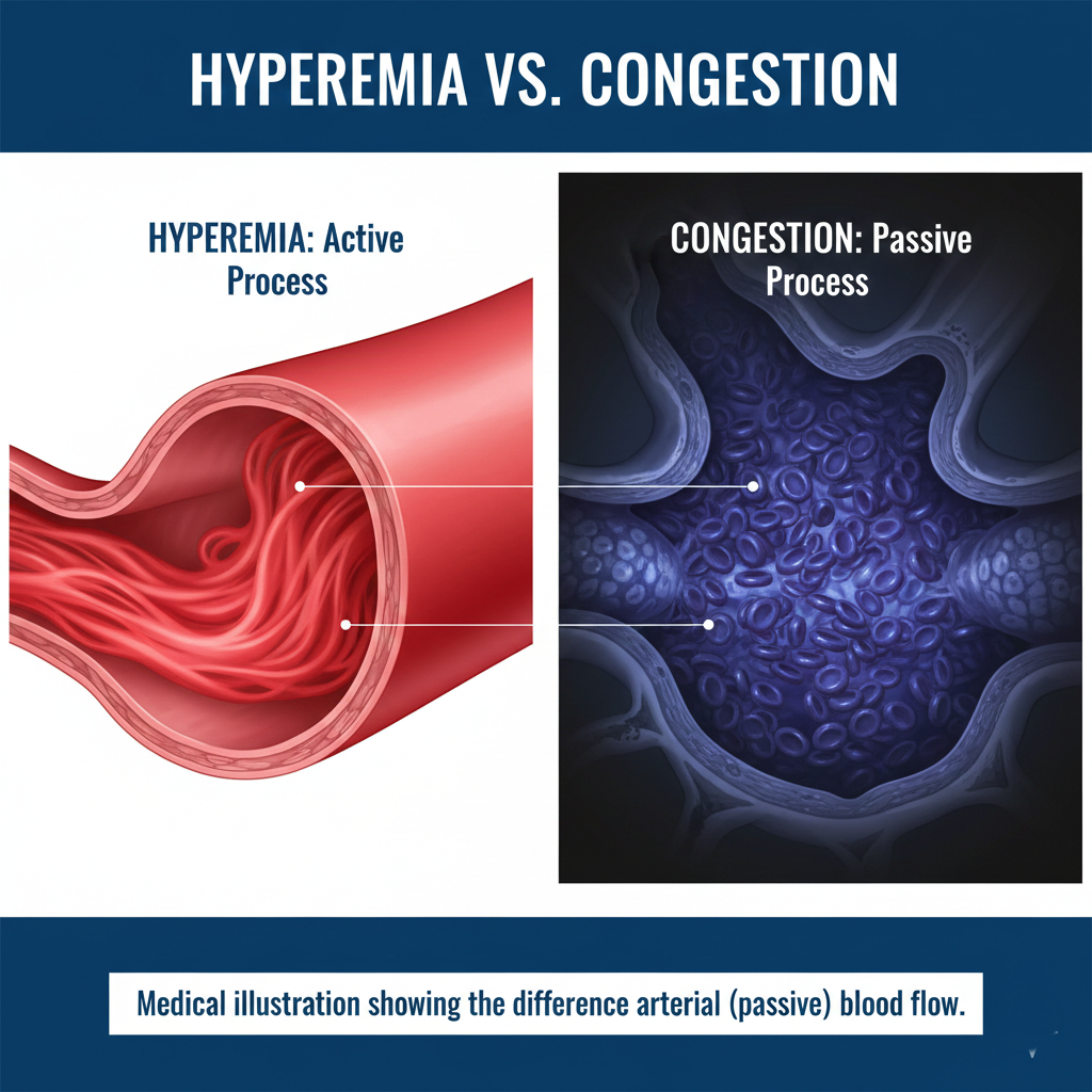 Medical illustration showing the difference between arterial (active) and venous (passive) blood flow.