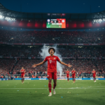 Michael Olise celebrating his stunning solo goal against Wolfsburg.