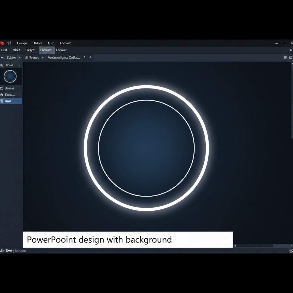 PowerPoint design interface with a large circular graphic on a dark blue background.