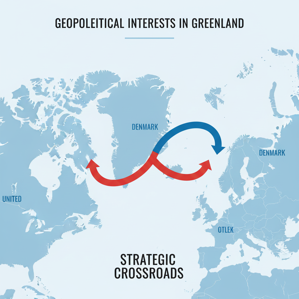 Strategic map of Greenland showing its position between the US and Europe.