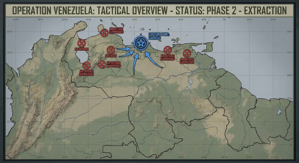 Tactical map showing the U.S. military operation to capture Maduro.