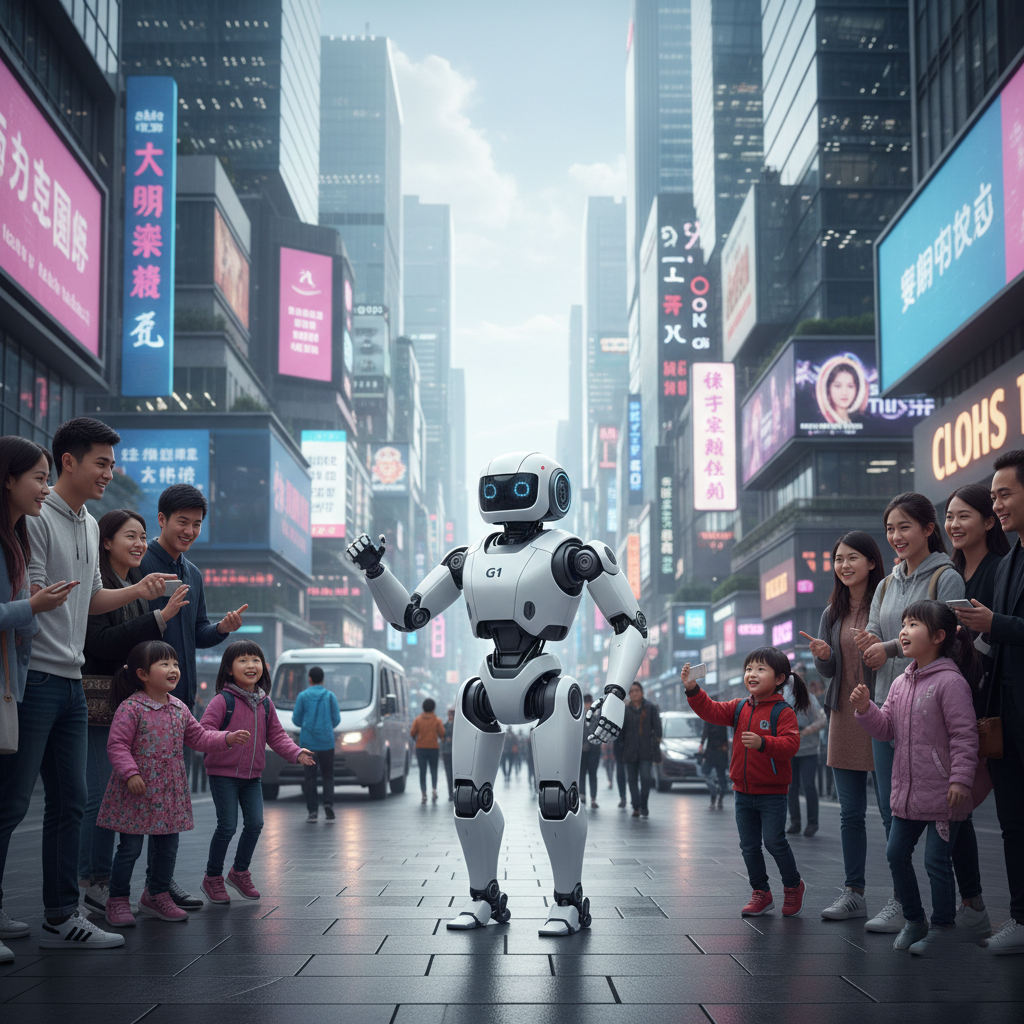 The Unitree G1 humanoid robot interacting with the public in Hangzhou.