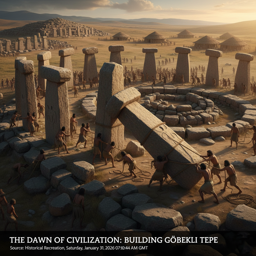 The construction of the ancient stone temple at Göbekli Tepe.