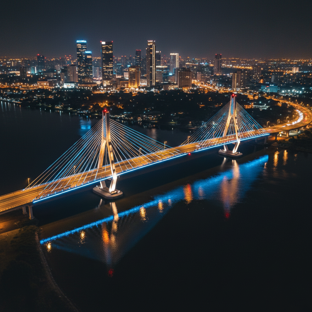 The illuminated Lekki-Ikoyi Link Bridge, a symbol of Lagos nightlife and tourism.