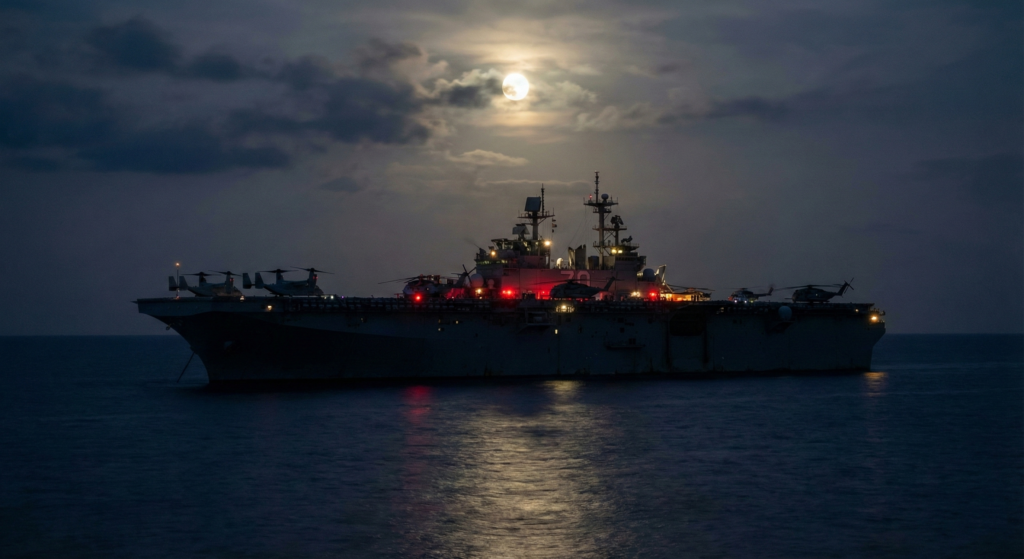 U.S. amphibious assault ship acting as a staging base in the Caribbean.