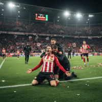 Union Berlin player celebrating a goal in a thrilling Bundesliga match.