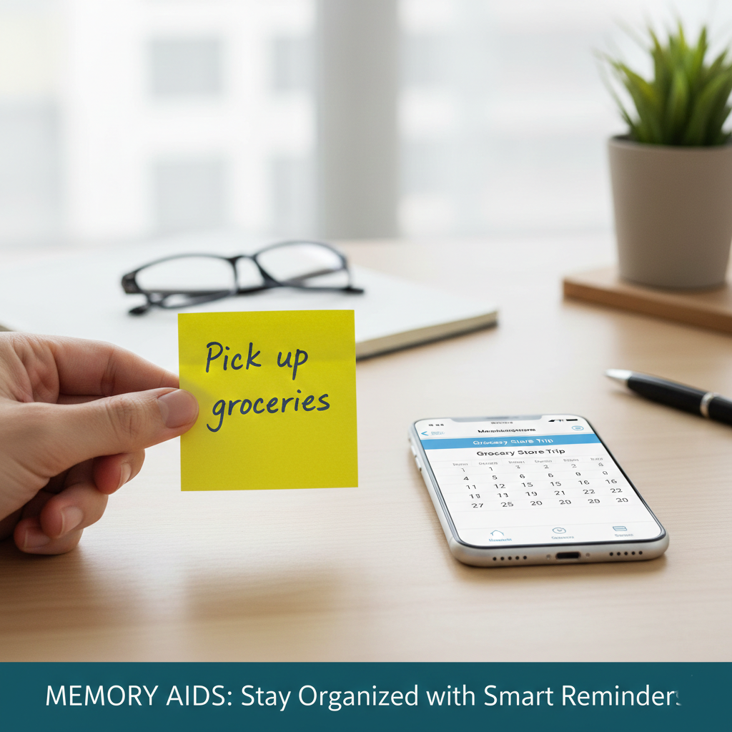 Using physical and digital memory aids to manage daily tasks.