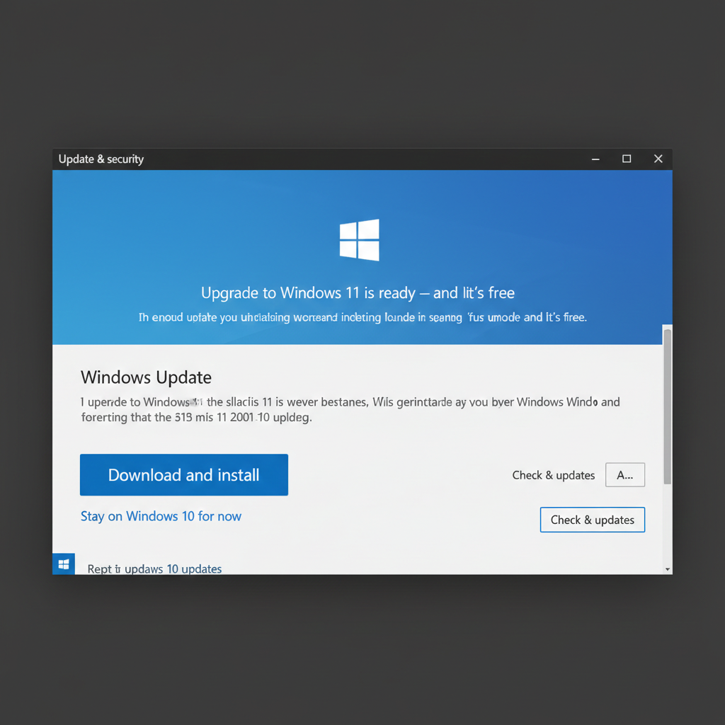 Windows 10 Update settings screen showing the free Windows 11 upgrade prompt.