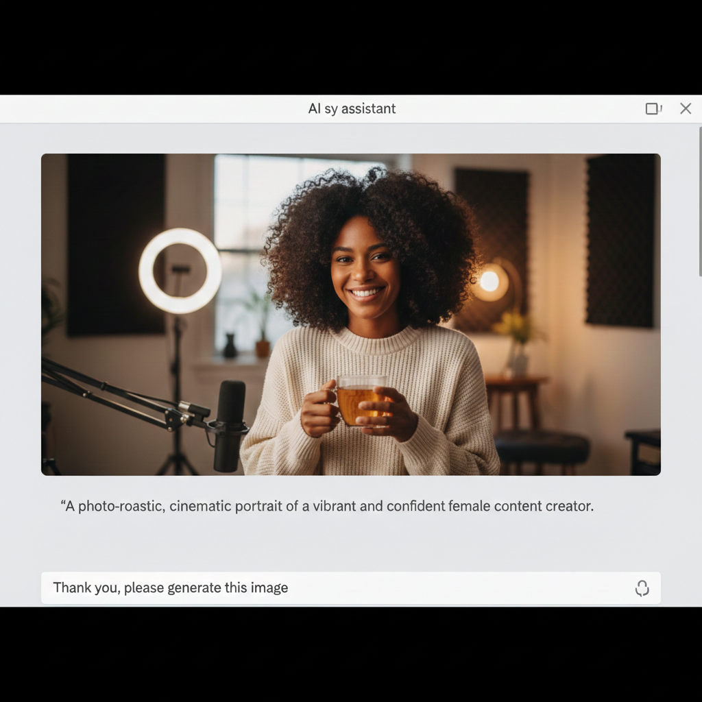 A high-quality AI-generated female content creator for animation.