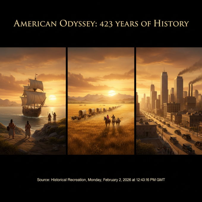 A visual timeline showing the evolution of America from exploration to industrialization.