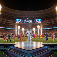 Bad Bunny performing at the Super Bowl LX Halftime Show.