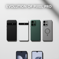 Four generations of Google Pixel Pro smartphones side-by-side.