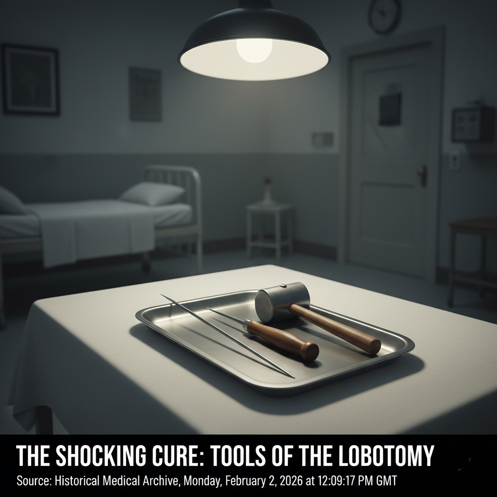 Surgical tools used for lobotomies in a clinical setting.