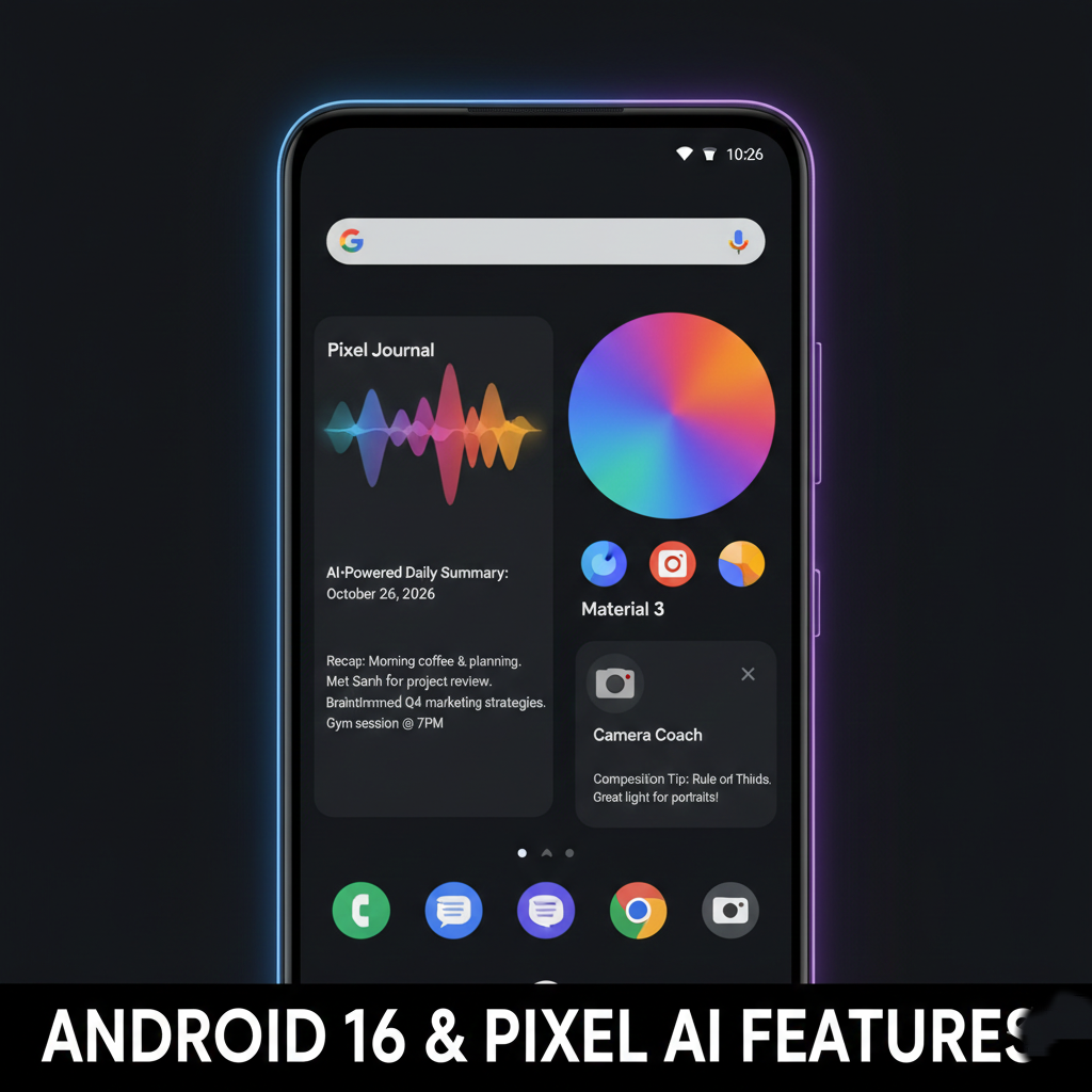 The new Android 16 interface and AI features on the Pixel 10 Pro XL.