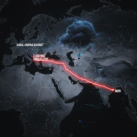 Digital map showing the 3,000-mile war zone from Cyprus to India.