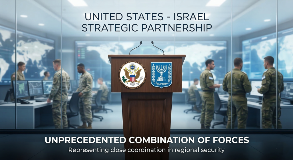 Graphic representing the military alliance between the US and Israel.