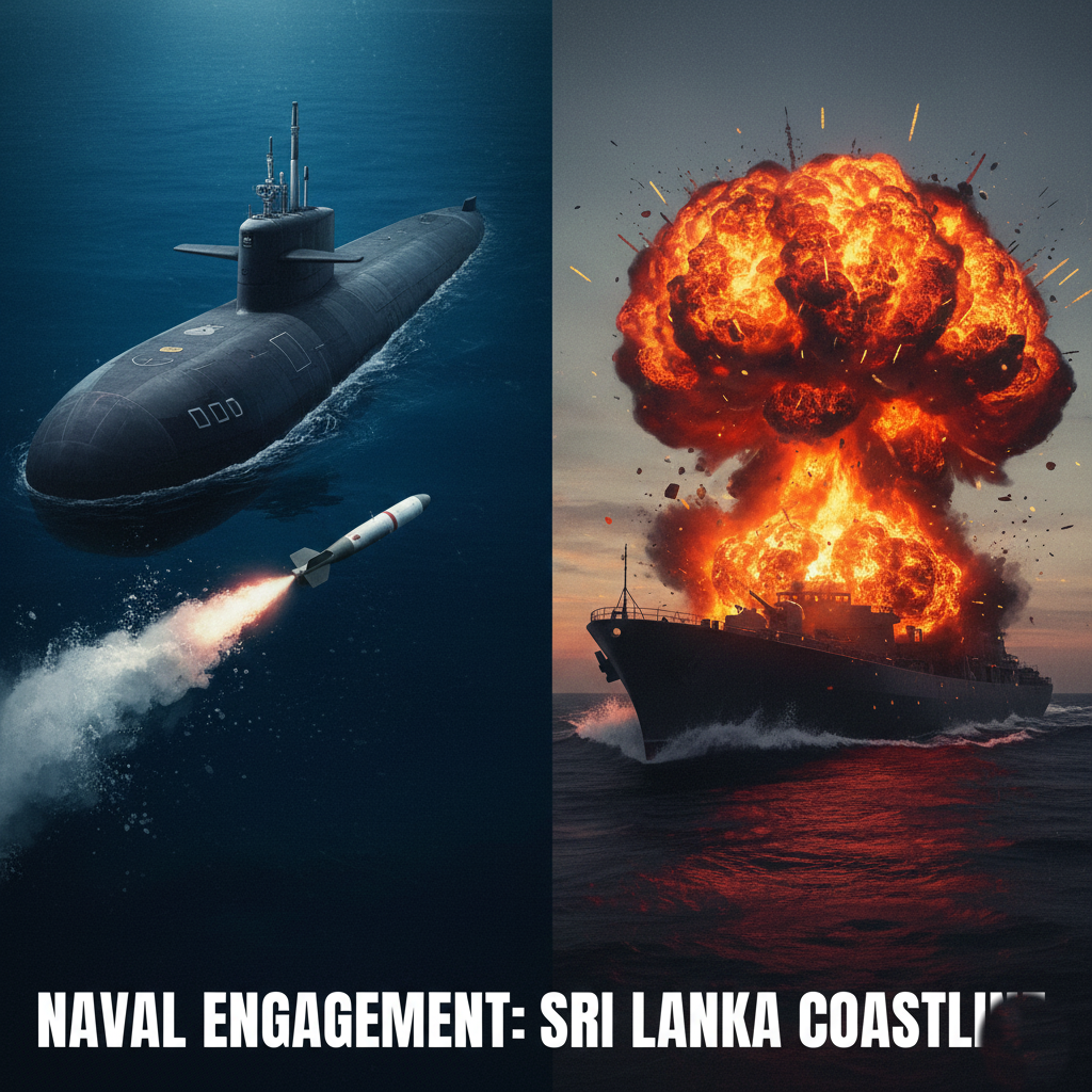 Illustration of the US naval engagement off the coast of Sri Lanka.