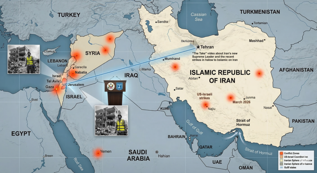 Map of the Middle East showing Iran, Israel, and Lebanon during the 2026 regional conflict.